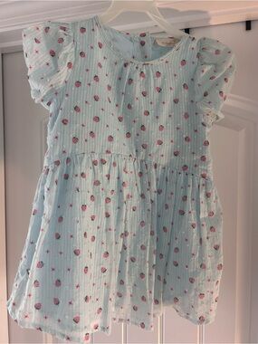 Girls' Mint Strawberry Print Button-Back Casual Dress